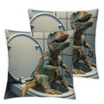 thumbnail image 1 of nygtbtfer Square Pillow Covers with Zipper Funny Dino Using a Toliet Shabby Cool Style Green Velvet Decorative Washable Sofa Outdoor Office Throw Pillow White, 1 of 7