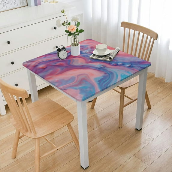 nygtbtfer Square Polyester Tablecloths, Home Decorative Table Cover Washable Table Clothes for Garden Patio Picnic Decor Elastic Edge white