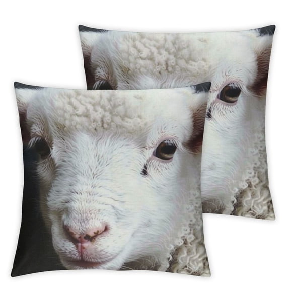 nygtbtfer Square Throw Pillow Covers Lovely White Lamb Pillow Cases Decorative for Home Bedroom Sofa Sheep Farm Animal Dark Background Creative Print Pillowcases Standard Size White