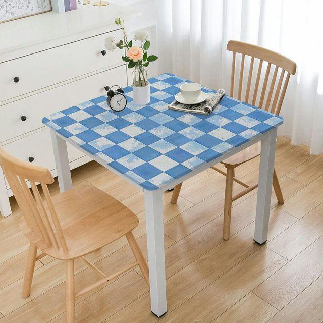 nygtbtfer Square Vinyl Fitted Tablecloth, Checkered Print Polyester