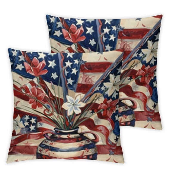 nygtbtfer Stripes Throw Pillow USA Flag Vases Truck Decorations for Sofa Couch Set of 2 White