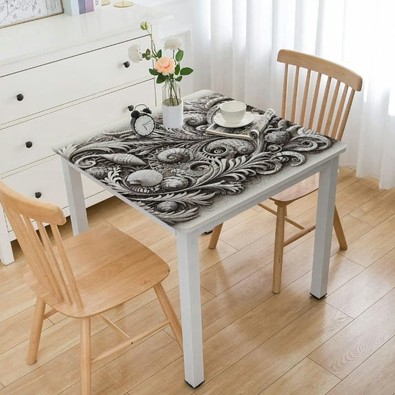 nygtbtfer Summer Coastal Tablecloth,Fitted Table Cover Reusable Table Cloth with Elastic Edge for Kitchen Dining Party Marine Theme Tablecloths White