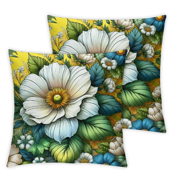nygtbtfer  Summer Daisy Pillow Covers  Set of 2 Farmhouse Yellow Watercolor Daisy Floral Decorations Patio Outdoor Cushion Case for Sofa Couch Home White