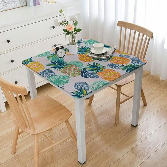 nygtbtfer Summer Tablecloth, Fitted Table Cover with Elastic for Tables, Yellow Blue Teal Summer Fruits Table Cloth Outdoor Indoor Dinning Party Tablecloths