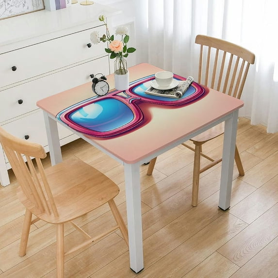 nygtbtfer Summer Tablecloth Fitted Table Cover for Tables Wipeable Elastic Table Cloth for Outdoor Picnic Camping Dining Party, Geometric Stripe Navy Blue