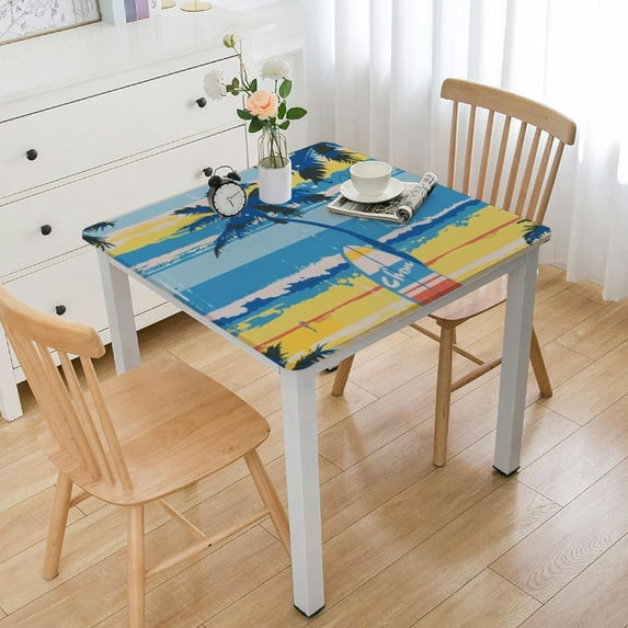 nygtbtfer Summer Windsurf Table Cloth Palm Tree Flowers Round Tablecloth Washable Table Cover for Kitchen Outdoor Valentines Day Decor