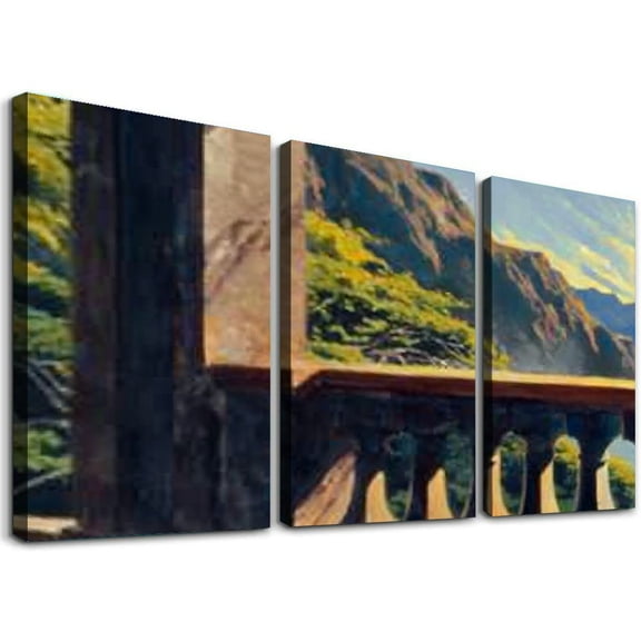 nygtbtfer Sunlight On Brownstones by Edward Hopper Wall Art Decor Framed Canvas Print Landscape Picture Painting on Canvas Wall Artwork for Office Bedroom Home Decoration Ready to Hang 12x16x3pcs