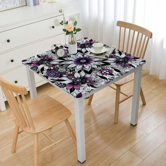 nygtbtfer Table Cloth, Fitted Tablecloths with Elastic Edge, Wipeable Table Cover for Kitchen Wedding Geometric Art Minimalist White