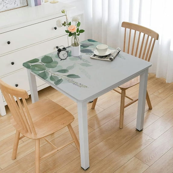 nygtbtfer Table Cloth, Fitted Tablecloths with Elastic Edge, Wipeable Table Cover for Kitchen Wedding Gradient Eucalyptus Botanical Plant