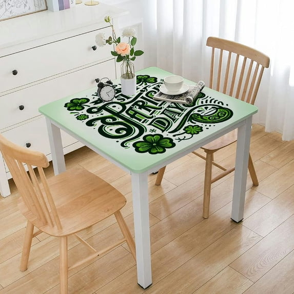 nygtbtfer Table Cloth, Fitted Tablecloths with Elastic Edge, Wipeable Table Cover for Kitchen Wedding Green Plaid Dot Plant Leopard Print
