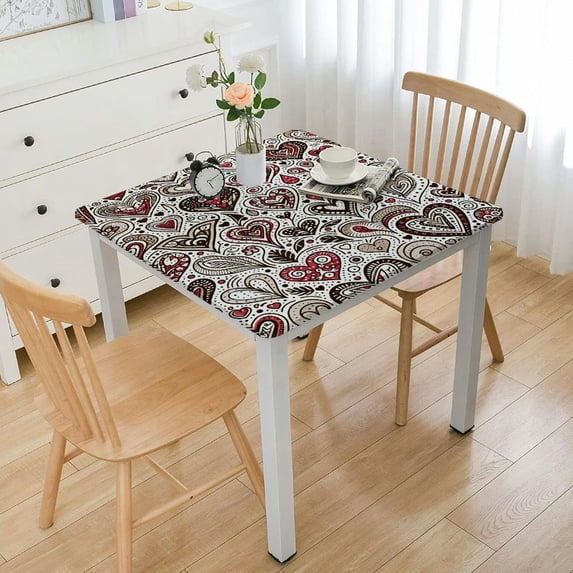 nygtbtfer Table Cloth, Round Fitted Tablecloths with Elastic Edge, Wipeable Table Cover for Kitchen Wedding Red Elastic Edge 