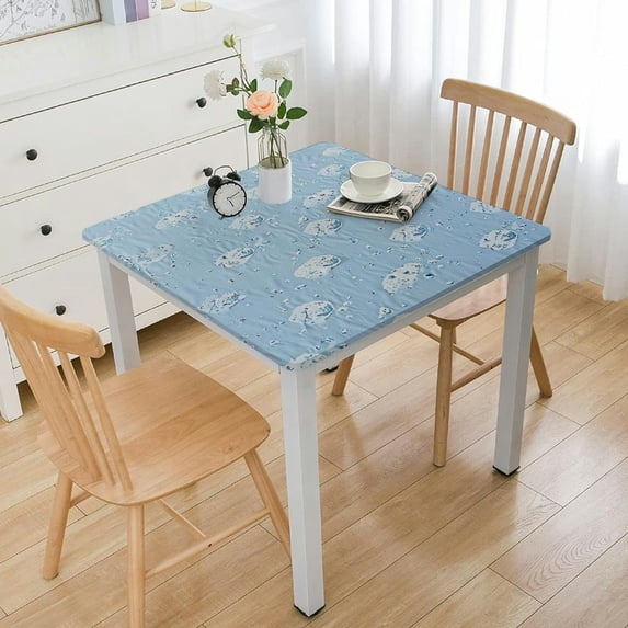 nygtbtfer Table Cover Square, Hearts Love Themed Cartoon Home Decorative Tablecloths, Great for Home Kitchen/Parties/Holiday Dinner, Blue White white