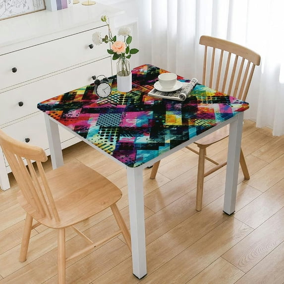 nygtbtfer Tablecloth, Abstract Tablecloth for Side Table, Grunge Modern Polka Dots Tartan Murky, Fit Round Tables Diameter, for Outdoor Indoor Use, Multicolor White