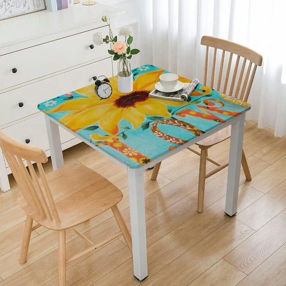 nygtbtfer Tablecloth,Country Yellow Table Cloth Oil-Proof Tablecloths Washable Tablecover for Kitchen Dining Buffet Tabletop Idyllic Floral Plant Blue Wood Grain