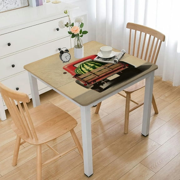 nygtbtfer Tablecloth, Fitted Table Cover with Elastic for Tables, Blue Red Plaid Truck Summer Watermelon Rustic Table Cloth Outdoor Indoor Party Tablecloths