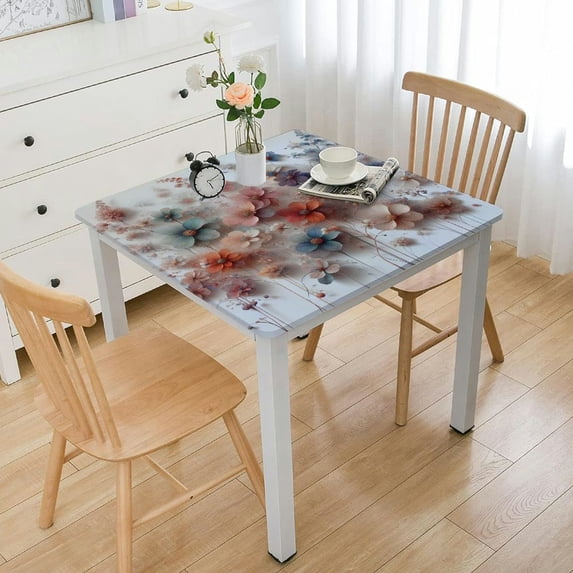 nygtbtfer Tablecloth, Fitted Table Cover with Elastic for Tables, Pastoral Botanical Summer Flowers Table Cloth Outdoor Dinning Party Tablecloths