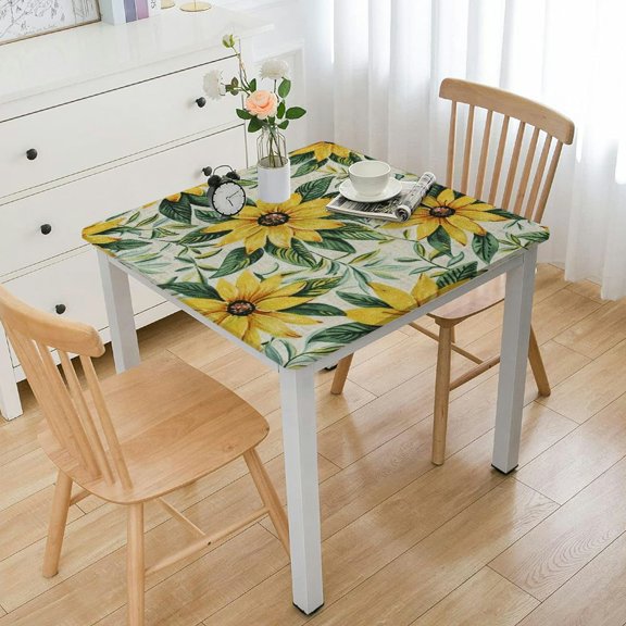 nygtbtfer Tablecloth, Fitted Table Cover with for Tables, Yellow Flowers Weeping Summer Botanical Rustic Burlap Table Cloth Dinning Party Tablecloths