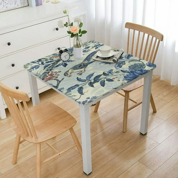 nygtbtfer Tablecloth Round Blue White Flowers Birds Table Cloth, Classic Porcelain Floral Oriental Style Table Cover Reusable Heat Resistant for Dining Kitchen Indoor Outdoor Decor