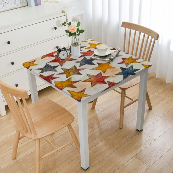 nygtbtfer Tablecloths, Star Printed Tablecloth Design Polyester Spill Proof Washable Table Cover for Party Holiday Dinner Picnic, Camping, Diameter 46*46