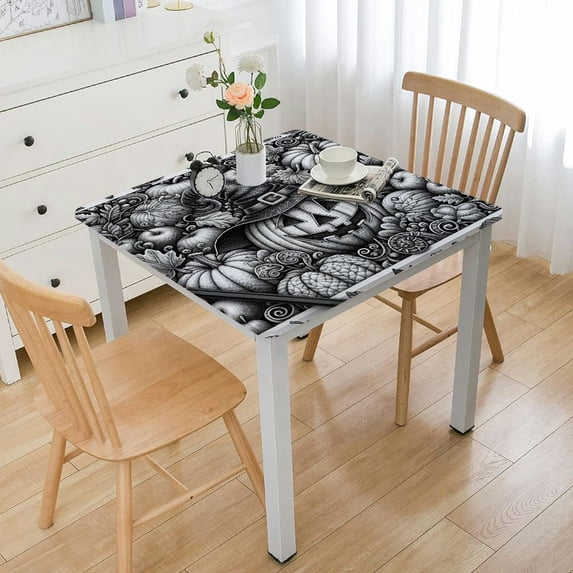 nygtbtfer Thanksgiving Day Fitted Tablecloths Rectangle, Fall Mushrooms and Turkey Elastic Edged Table Cover, Wipeable Reusable Polyeste Decor for Indoor Outdoor Banquet,Fitted for Table