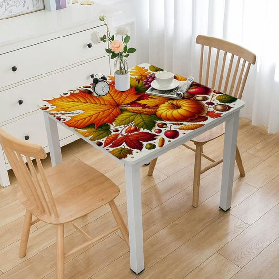 nygtbtfer Thanksgiving Rectangle Tablecloth , Leave Pumpkin Elastic Edged Table Cover Reusable Fabric for Kitchen Dinning Outdoor Cafe Tabletop Decor