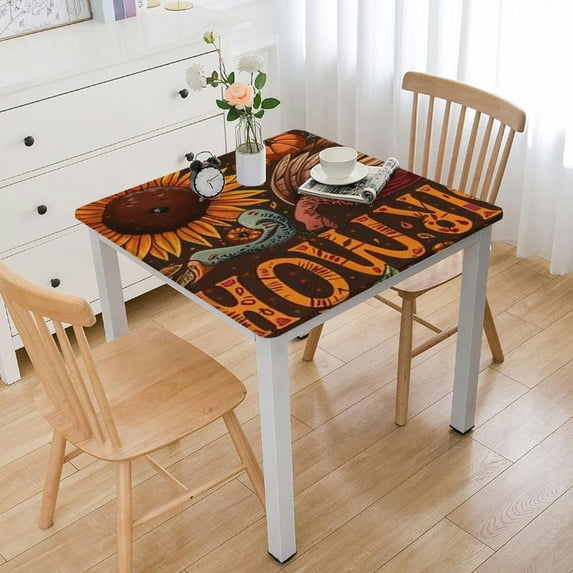nygtbtfer Thanksgiving Theme Tablecloth Washable Wrinkle Free Table Cloths Cover Mat Lace for Parties Dining Room Kitchen HolidayElastic Edge White