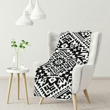 nygtbtfer Throw Blanket Seamless Ethnic Pattern with Motifs in Black and White Colors Decorative Soft Warm Cozy Flannel Plush Throws Blankets for Bedding Sofa Couch White