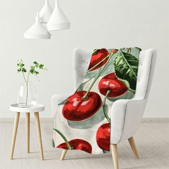 nygtbtfer Throw BlanketFlannel Plush Blanket for Bed Couch Sofa Chair Aesthetic Cute Soft Warm for Girls Women Flower Floral Fruit-Cherry 40x50in