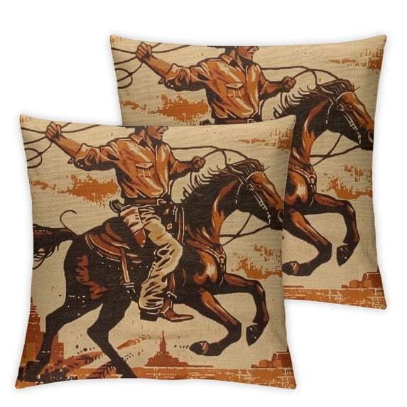 nygtbtfer Throw Pillow Cover Western Rodeo with Sitting on Rering Horse Decorative Pillow Case American Retro Style Square Pillowcase White