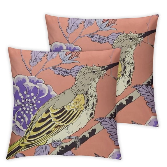 nygtbtfer Throw Pillow Covers Cases Set of 2 Accent Pillow Covers with Soft Chenille Decorative for Couch Bed Living Room Outdoor Flowers and Birds White