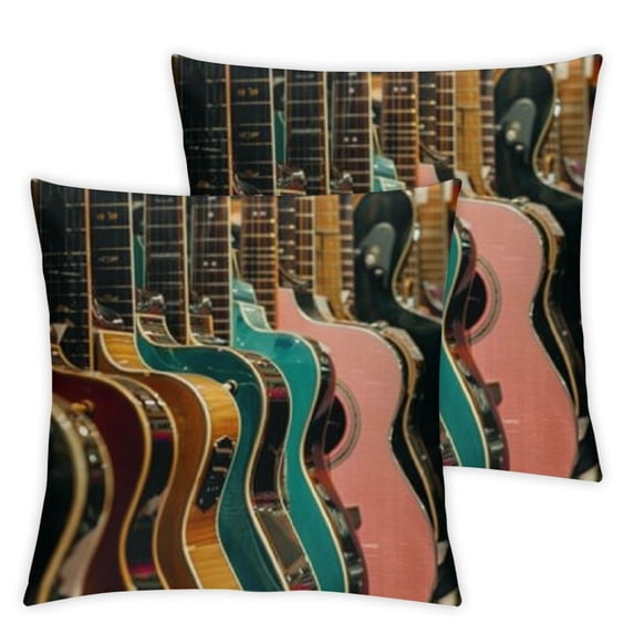 nygtbtfer Throw Pillow Covers, Couch Pillow Covers, Set of 2 Holiday Throw Pillow Covers, Colored Guitar, Pillow Covers Decorative, Pillow Covers White