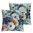 thumbnail image 1 of nygtbtfer Throw Pillow Covers Farmhouse Decorative Pillow Covers Navy Watercolor Flowers Pillowcase Roses Blue White Square Cushion Covers Sofa Bed Décor Set of 2 White, 1 of 7