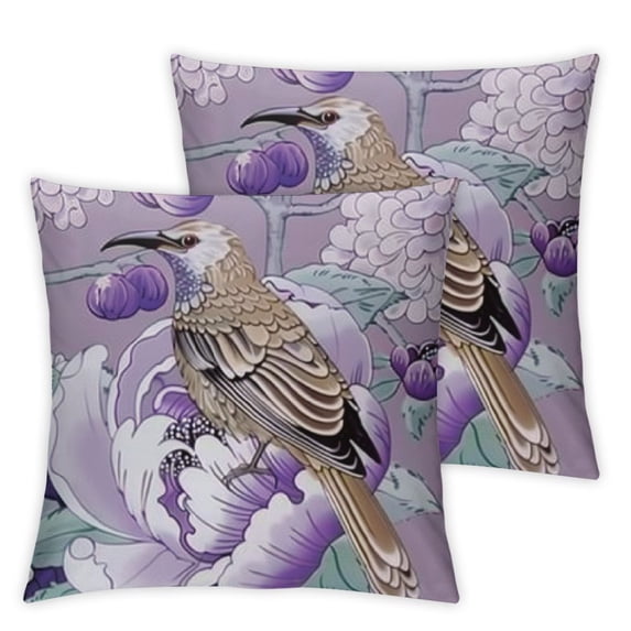 nygtbtfer Throw Pillow Covers Set of 2 Neutral Accent Modern Farmhouse Pillow Covers with Soft Chenille Decorative for Couch Bed Living Room Outdoor Flowers and Birds White