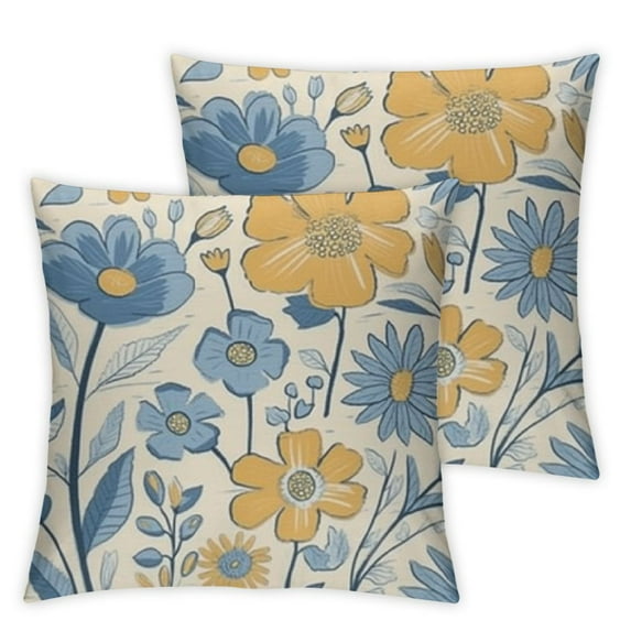 nygtbtfer Throw Pillow Set of 2, Yellow Orange Fun Cute Mushrooms Retro Decorative Outdoor Pillow Vintage Floral Farmhouse for Couch Sofa Summer Home Decor 20x20in