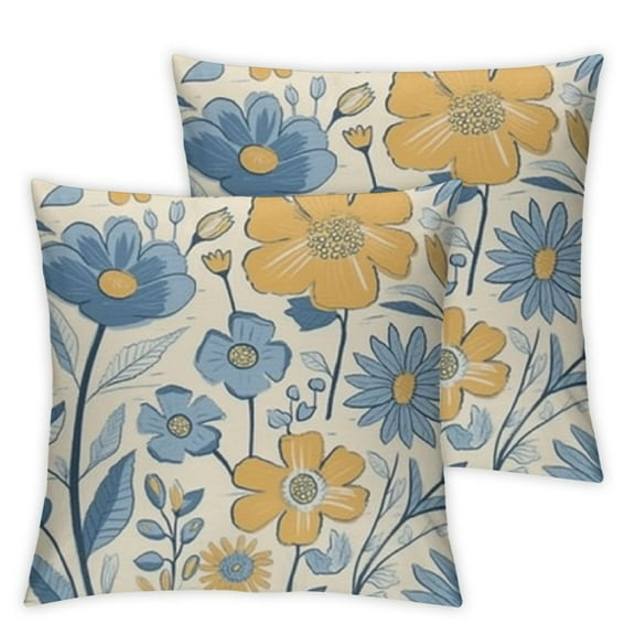 nygtbtfer Throw Pillow Set of 2, Yellow Orange Fun Cute Mushrooms Retro Decorative Outdoor Pillow Vintage Floral Farmhouse for Couch Sofa Summer Home Decor 24x24in