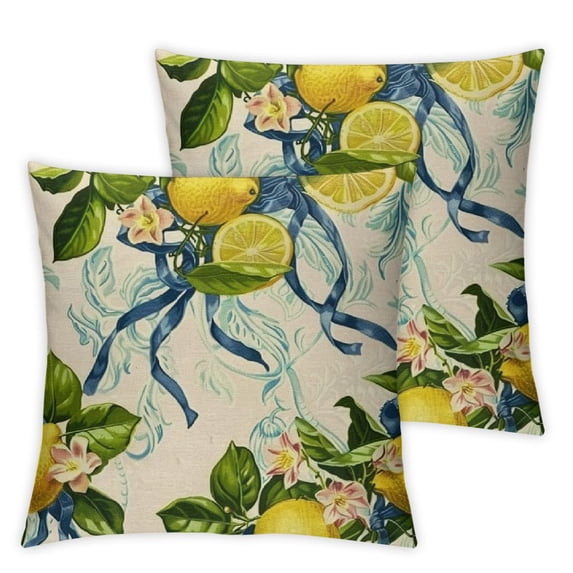 nygtbtfer Throw Pillow Set of 2, Fruit Lemon Farmhouse Holiday Yellow Geometry Cushion Case for Home Sofa Couch Decoration White