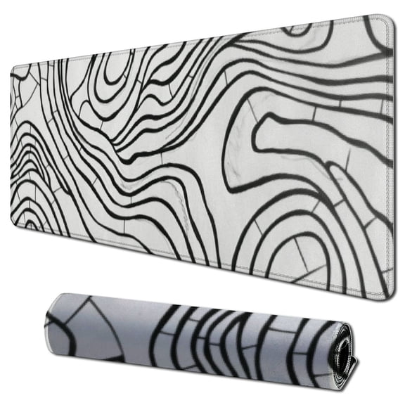 nygtbtfer Topographic Contour White Gaming Mouse Pad XL Geographic Map Lines Extended Big Large Desk Mat Non-Slip Rubber Base Stitched Edge Long Keyboard Mousepad for PC Computer Laptop, 31.5x11.8 in