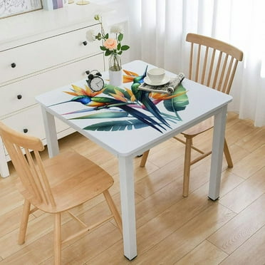 nygtbtfer Tropical Bird of Paradise Printed Tablecloth Rectangular Wrinkle Free Table Cover,Kitchen Home Decor Table Cloth,Elastic Edge White