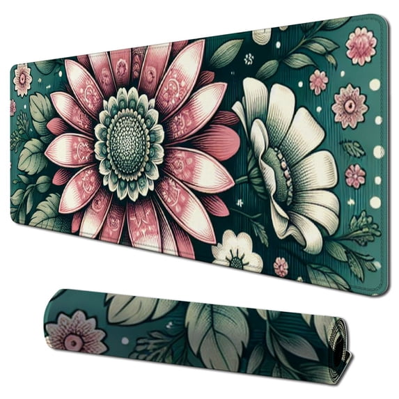 nygtbtfer Upgraded Mouse Pad Gaming Mouse Pads Non-Slip Rubber Base Mousepad Rectangular Mouse Mat for Desktop Computer Laptop Gaming Office & Home Retro Flowers 31.5x11.8 in