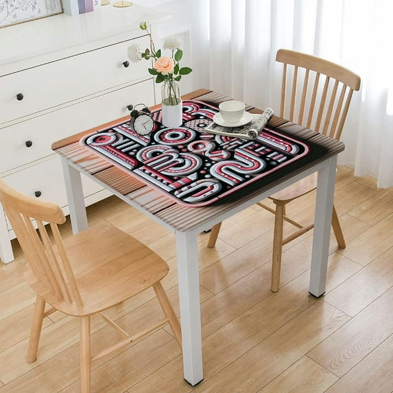 nygtbtfer Valentine's Love Pink Table Cloth, Fitted Tablecloths with Elastic Edge, Wipeable Table Cover for Kitchen Wedding Farmhouse Plaid Woodgrain