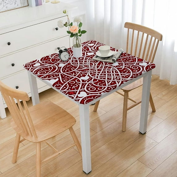 nygtbtfer Valentines Square Fitted Table Cloth Valentines Decor Square Tablecloths with Wipeable Non Slip Table Cover for Parties Party Holiday Table Pads White