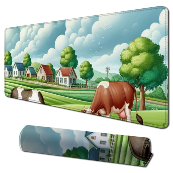 nygtbtfer Village Farm Wireless Charging Mouse Pad, LED Light Modes RGB & Non-Slip Rubber Base, PC Desk Keyboard Mat for Gaming, 31.5x11.8 in