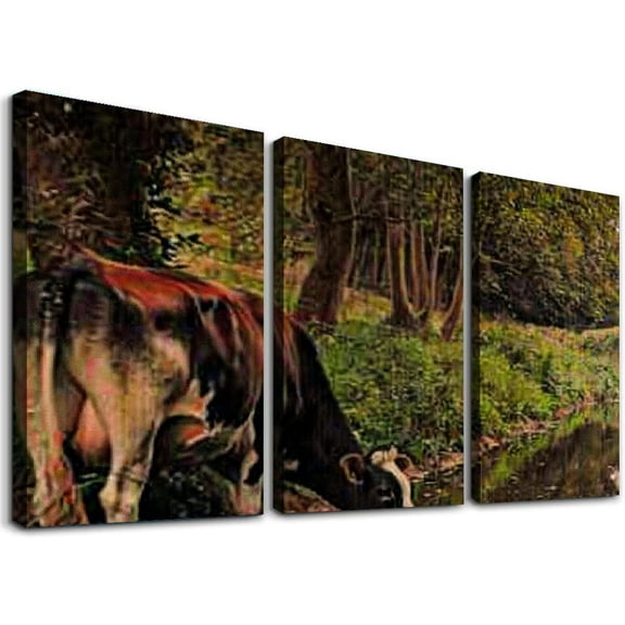 nygtbtfer Vintage Landscape Retro Canvas Poster Canvas Wall Art Picture Home Decor Living Room Ready to Hang《Landscape with cows in an Orchard》 12x16x3pcs