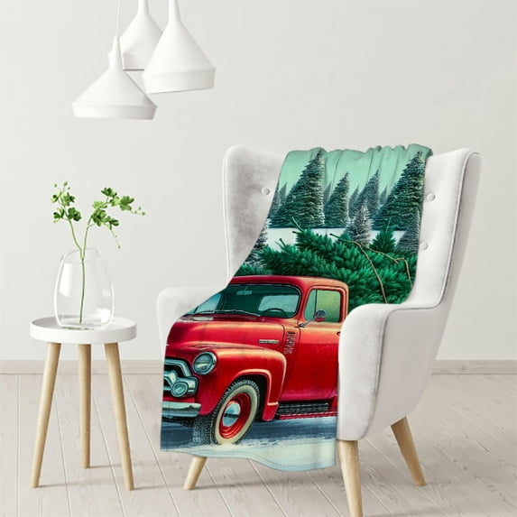 nygtbtfer Vintage Red Truck with Christmas Tree Blanket Xmas Tree Winter Holiday Christmas Soft Throw Blanket  Flannel Throw Blanket for All Season for Kids and Adults