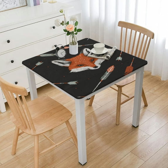 nygtbtfer Vinyl Table Cover Elastic Edged Animal Feather Pattern Tablecloths Heavy Duty Fitted for Square Table Oil-Proof Wipeable PVC Table Cloth white