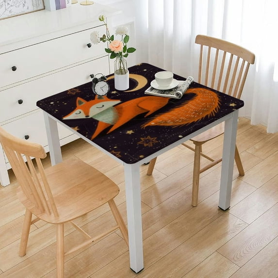 nygtbtfer Vinyl Table Cover Elastic Edged Cute Fox Animal Star Space Tablecloths Heavy Duty Fitted for Table Oil-Proof Wipeable PVC Table Cloth white