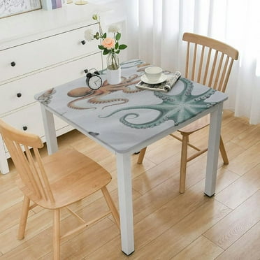 nygtbtfer Vinyl Table Cover Elastic Edged Sea Ocean Tablecloths Heavy Duty Fitted for Square Table Oil-Proof Wipeable PVC Table Cloth white