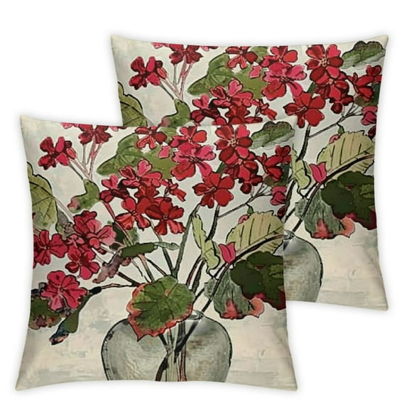 nygtbtfer Watercolor Floral Bloom Decorative Geranium Flowers Pillow Covers , Seasonal Farmhouse Botanical Plant Decor Throw Pillows Cushion Case for Front Porch Patio White