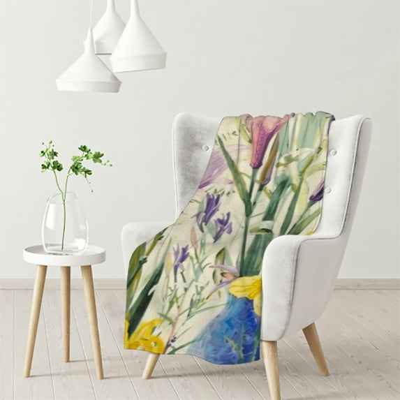 nygtbtfer Watercolor Wildflowers Blanket Whimsical Watercolor Wildflowers for Bed Sofa Camping Office Travel Housewarming Decor Warm Cozy Soft Throw Blankets White