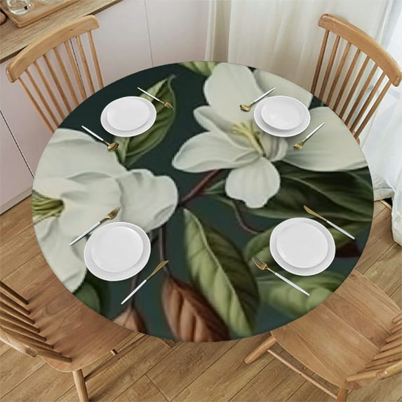 nygtbtfer White Magnolias Flowers Round Table Cloth, Tablecloth with Elastic Edge Fitted Table 38-42